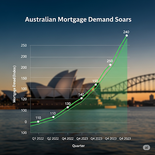 A line graph showing a significant increase in mortgage demand australia.