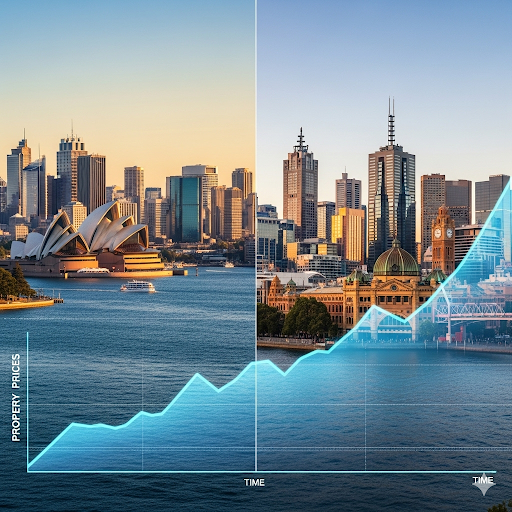 An image showing the skylines of Sydney and Melbourne, representing the high-growth property markets in both cities.